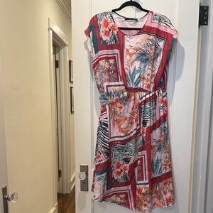 Zara Tropical Print Pink and Green Midi Dress